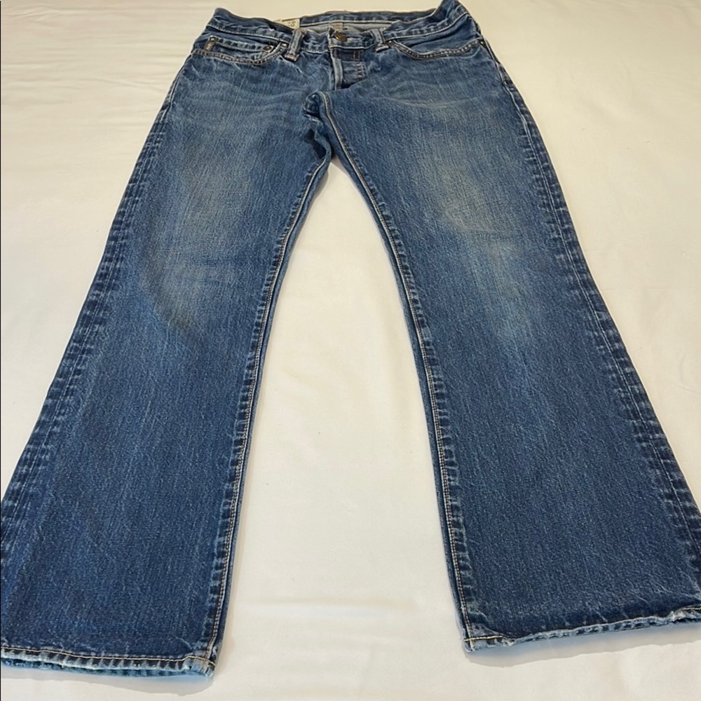 ABERCROMBIE & FITCH MENS SIZE 28/30 BUTTON FLY Blue Jeans SLIM BOOT